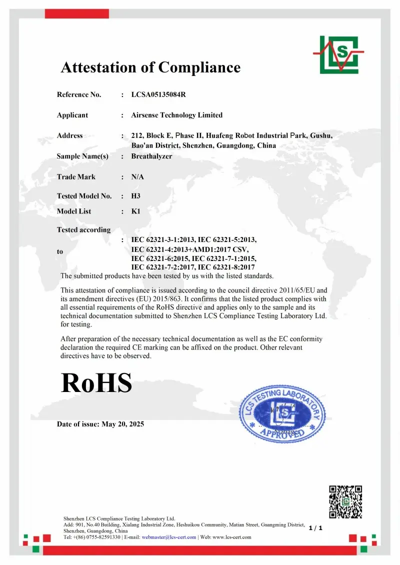 Airsense RoHS certificate