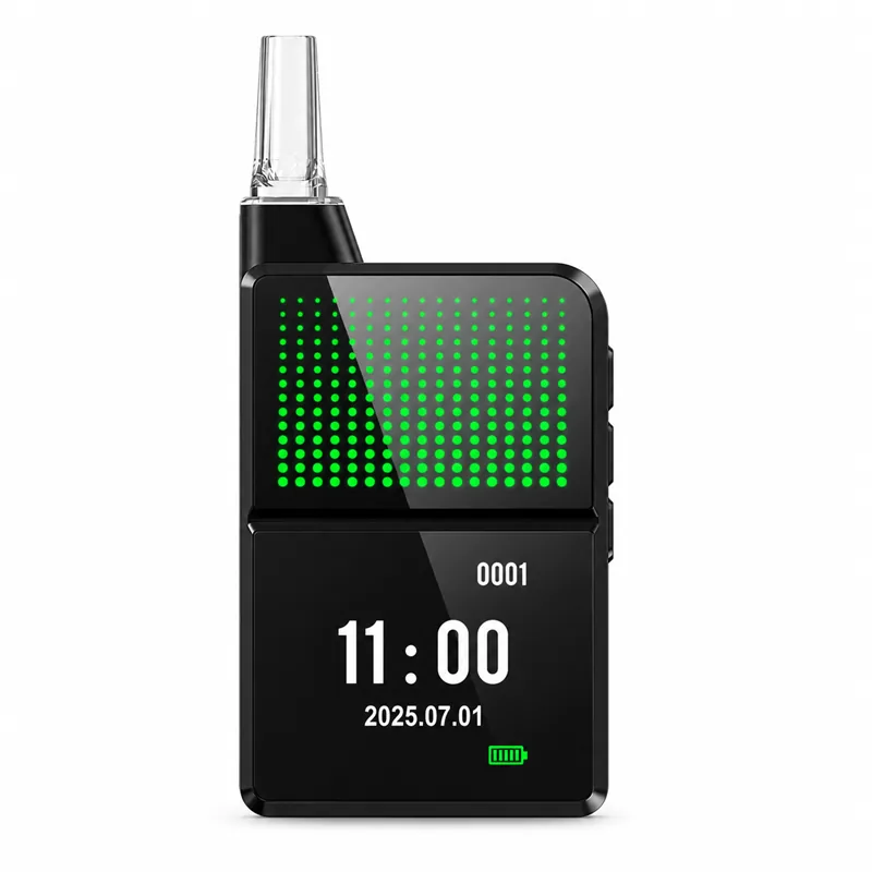 Black H3 Pro alcohol breathalyzer front view with time date display and green LED matrix.
