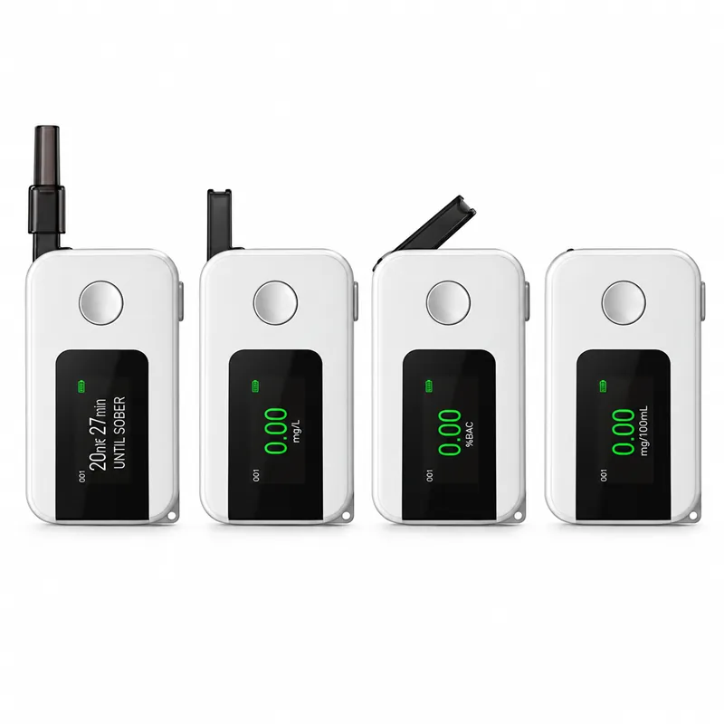 Three white K1 alcohol breathalyzers showing green, yellow, and red reading displays.