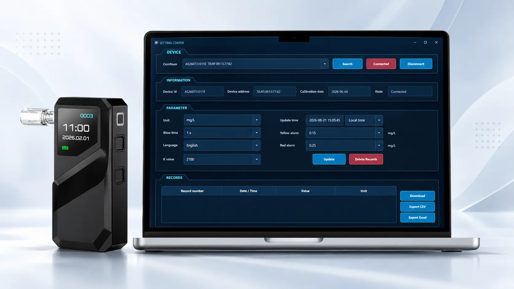 Intelligent breathalyzer and data recording function